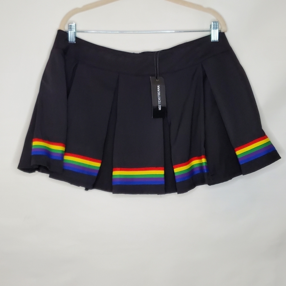 Dolls Kill Strutting by Life Pleated Mini Skirt 1X Rainbow Stripe Festival NWT - Picture 8 of 9